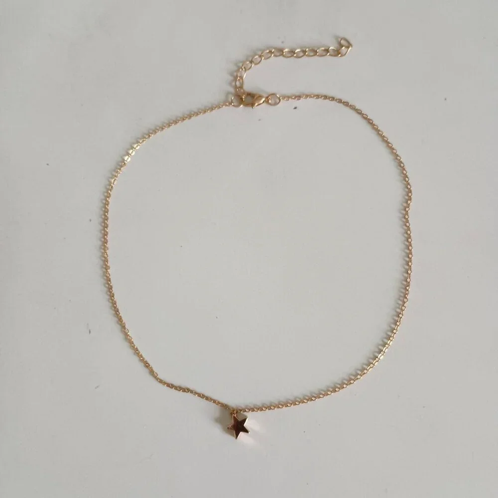 dainty gold chain necklace with gold star charm